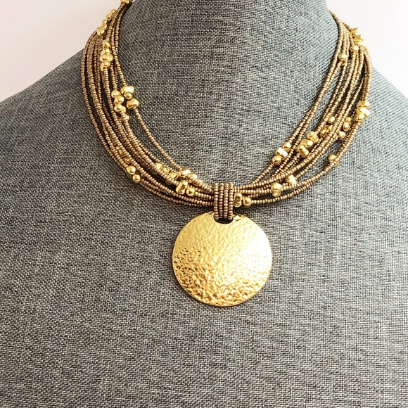 Joan Rivers Gold Tone Hammered Disc Torsade Necklace - Picture 5 of 8